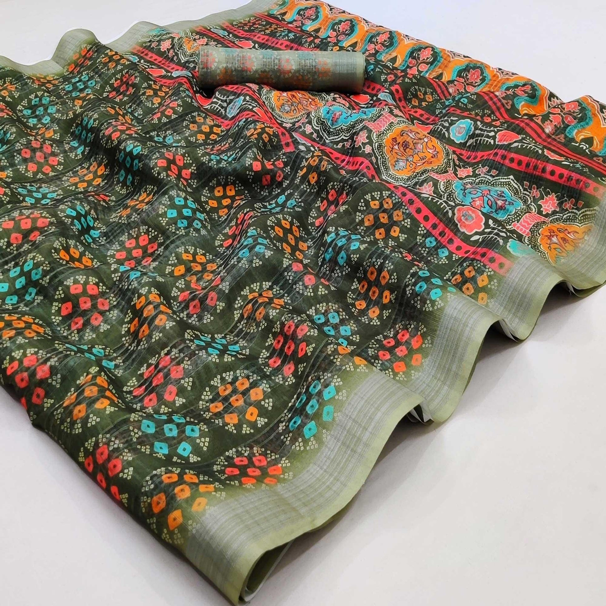 green-casual-wear-digital-printed-silk-saree-with-jacquard-border-139270