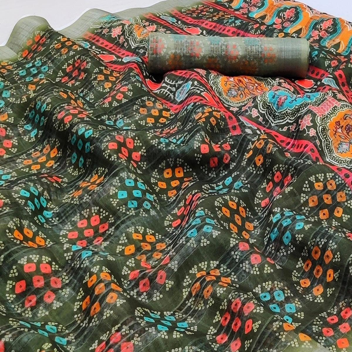 green-casual-wear-digital-printed-silk-saree-with-jacquard-border-139270