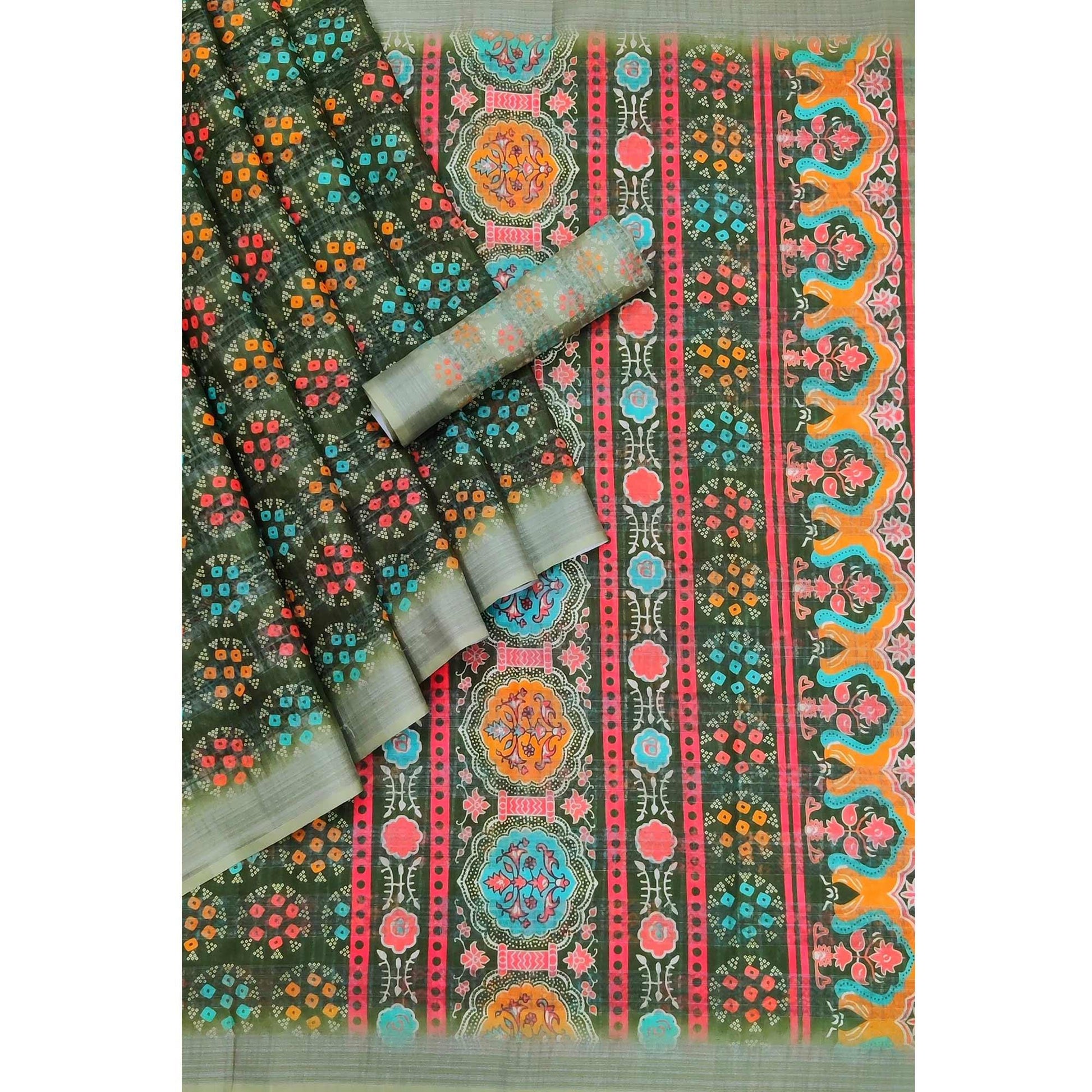 green-casual-wear-digital-printed-silk-saree-with-jacquard-border-139270