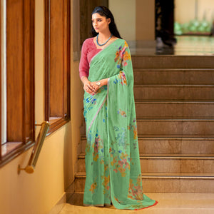 green-casual-wear-digital-printed-soft-organza-saree-124157
