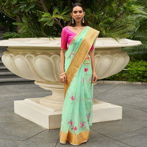 green-casual-wear-digital-printed-soft-organza-saree-124169