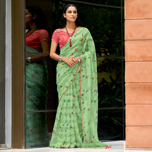 green-casual-wear-digital-printed-soft-organza-saree-124159