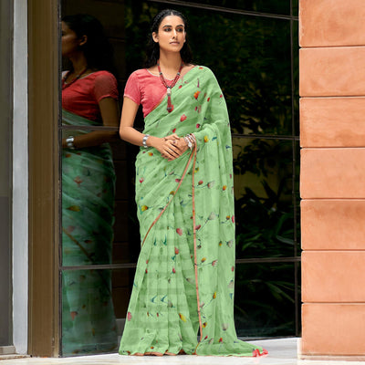green-casual-wear-digital-printed-soft-organza-saree-124159