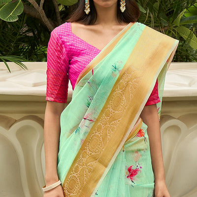 green-casual-wear-digital-printed-soft-organza-saree-124169