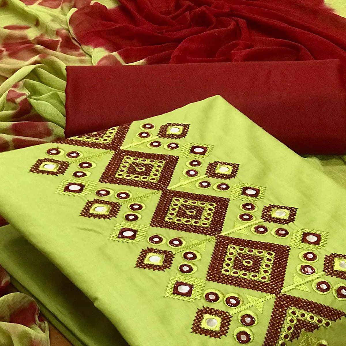 green-casual-wear-embroidered-mirror-work-cotton-dress-material-129140