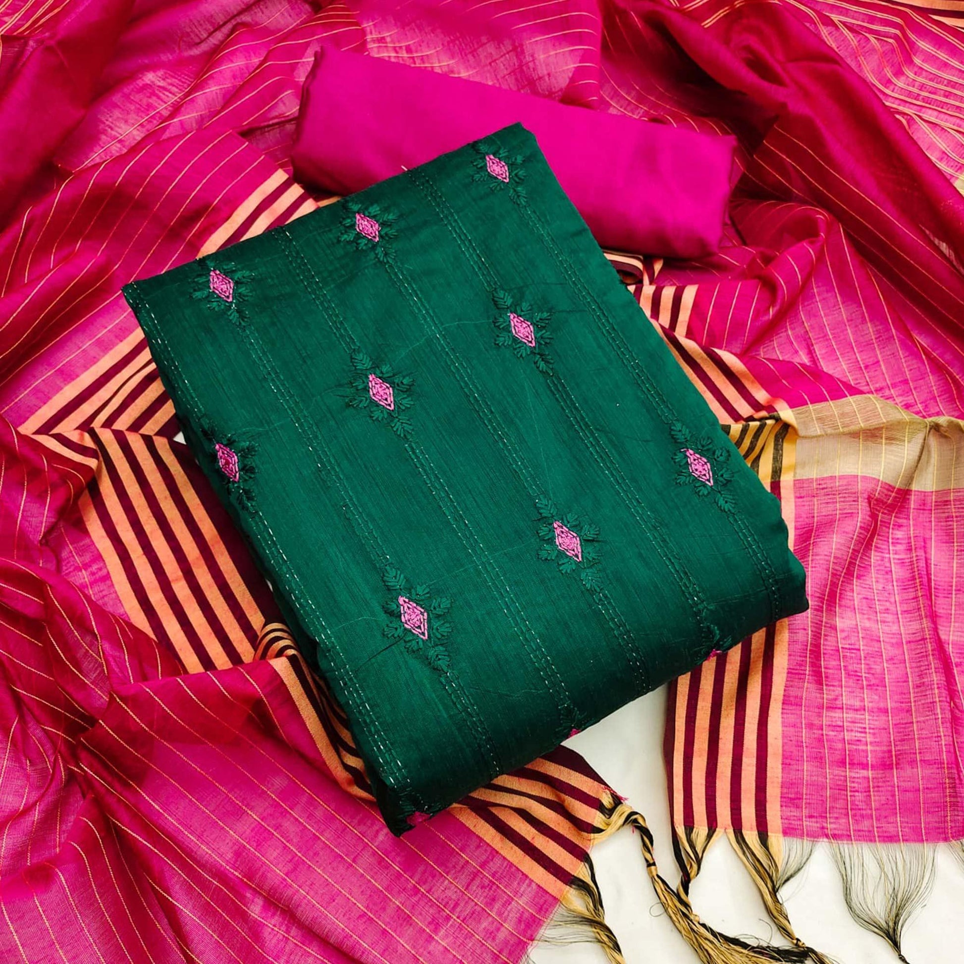 green-casual-wear-embroidered-chanderi-dress-material-132545