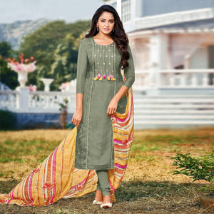 green-casual-wear-embroidered-chanderi-cotton-dress-material-128542