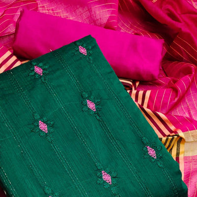 green-casual-wear-embroidered-chanderi-dress-material-132545