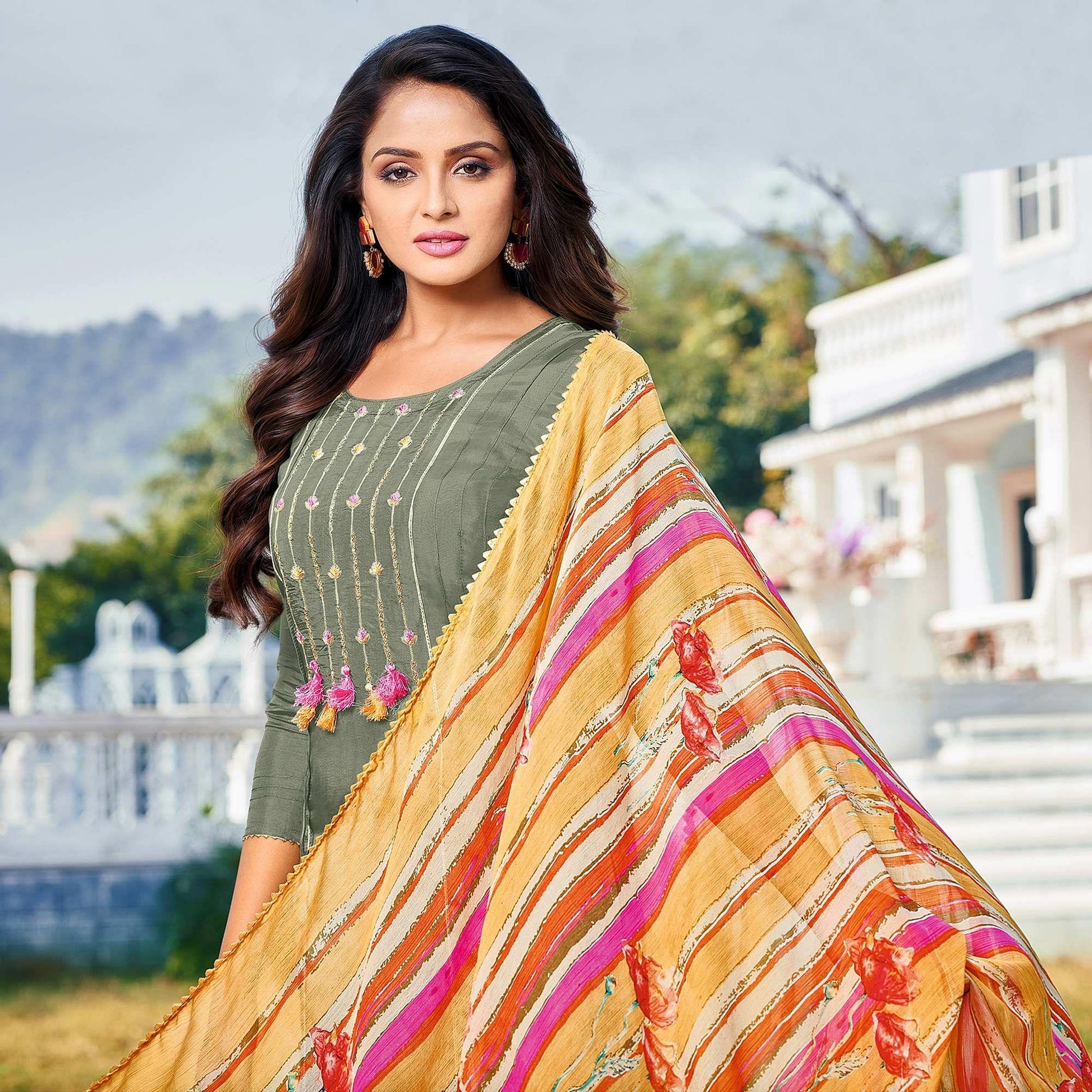 green-casual-wear-embroidered-chanderi-cotton-dress-material-128542