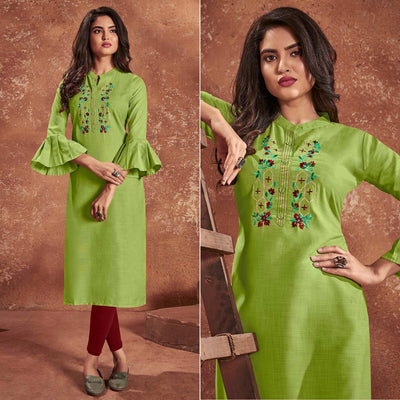 green-casual-wear-embroidered-cotton-kurti-140284