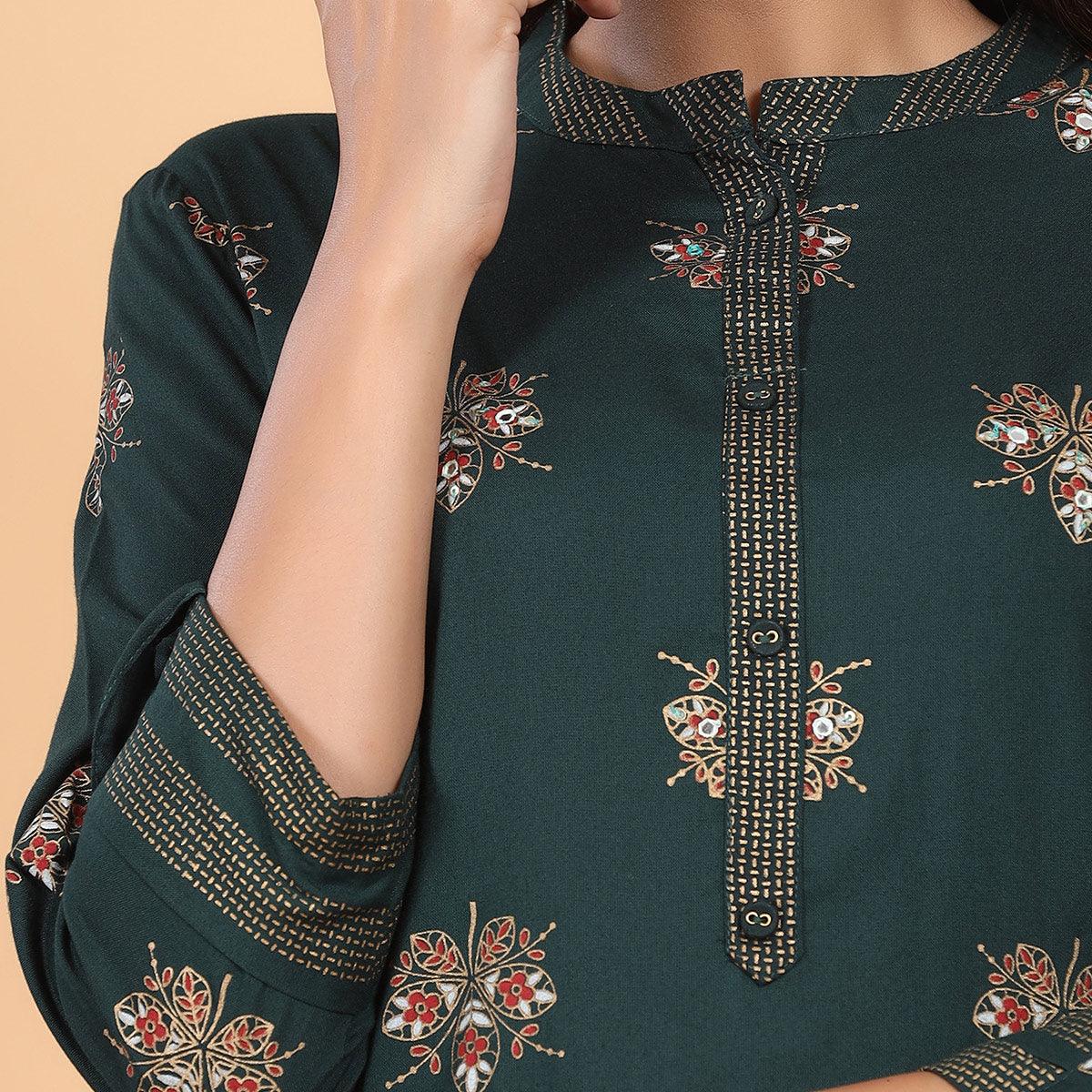 green-casual-wear-floral-printed-cotton-kurti-122822
