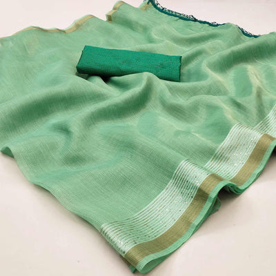 green-casual-wear-embroidered-cotton-saree-with-tassels-140631