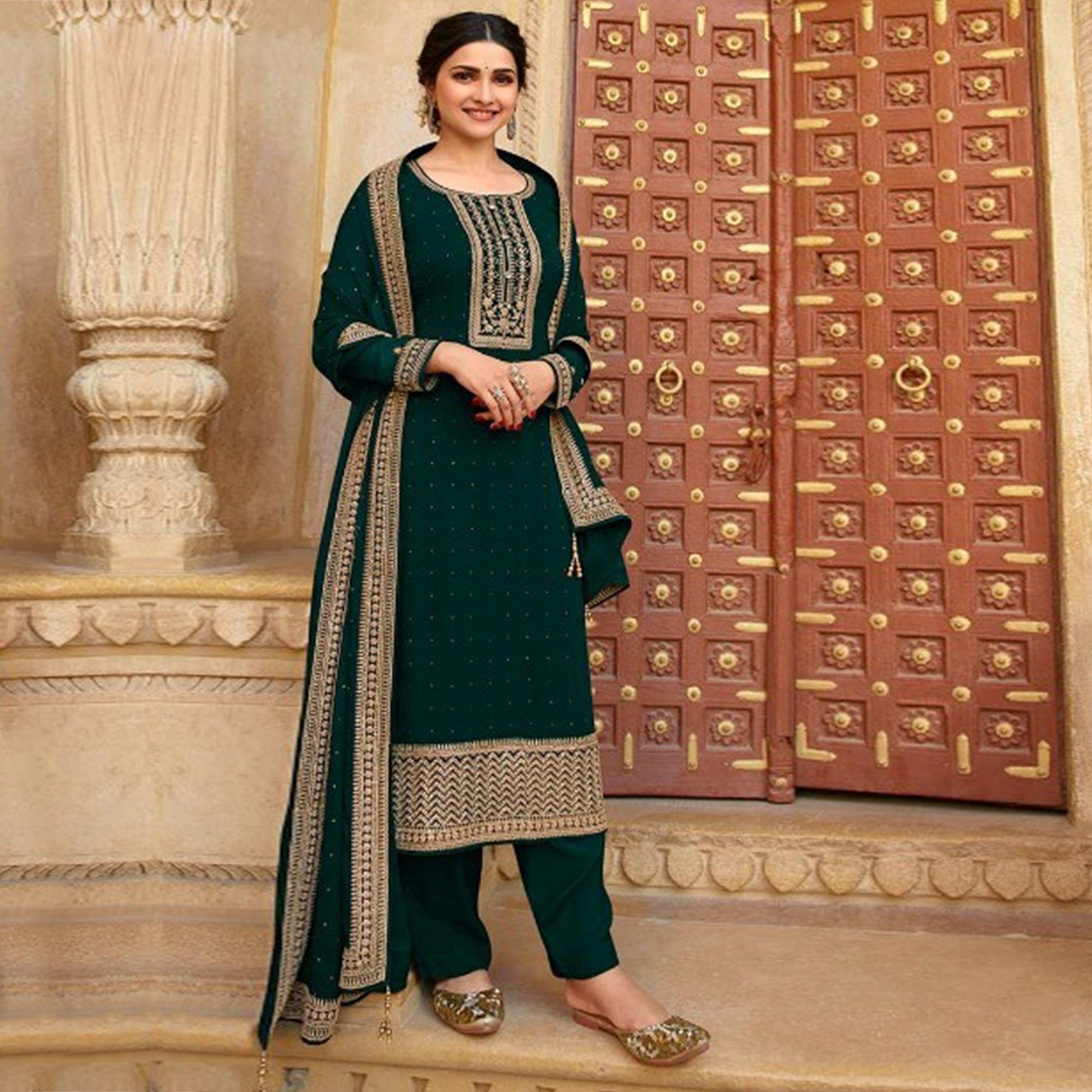 Georgette Salwar Salwar Suits Online Peachmode Green-casual-wear