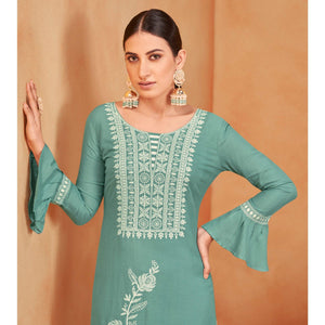 green-casual-wear-embroidered-pure-rayon-viscose-kurti-134988