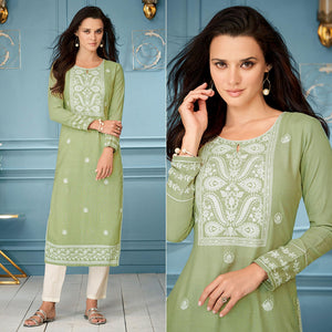 green-casual-wear-embroidered-rayon-kurti-142244