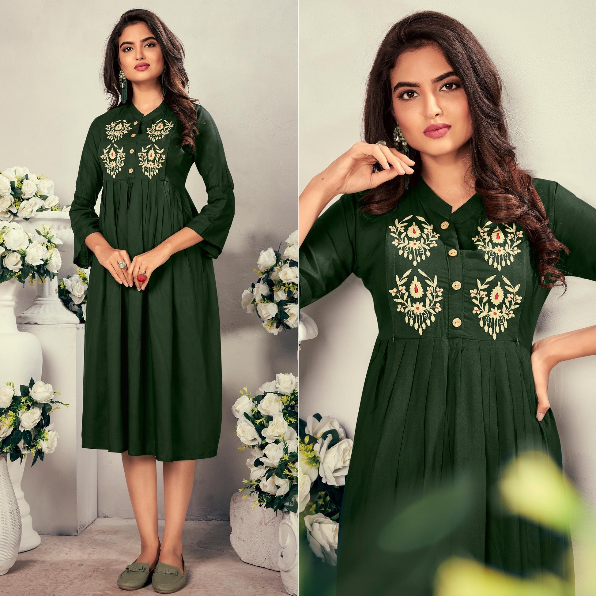 green-casual-wear-embroidered-rayon-maternity-kurti-140333