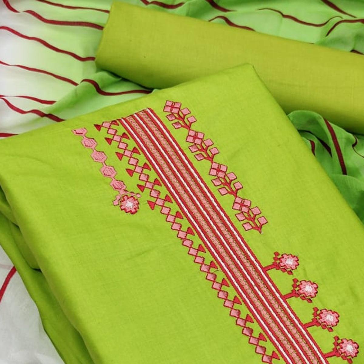 green-casual-wear-embroidery-work-poly-cotton-dress-material-109851
