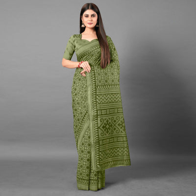 green-casual-wear-floral-brasso-saree-111434