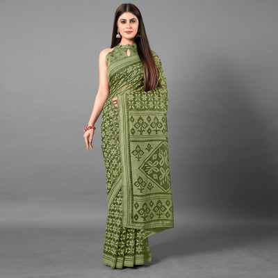 green-casual-wear-floral-brasso-saree-111441