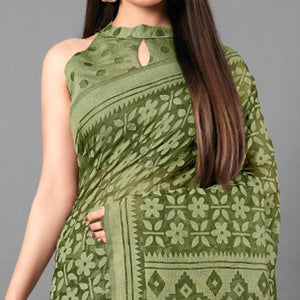 green-casual-wear-floral-brasso-saree-111441