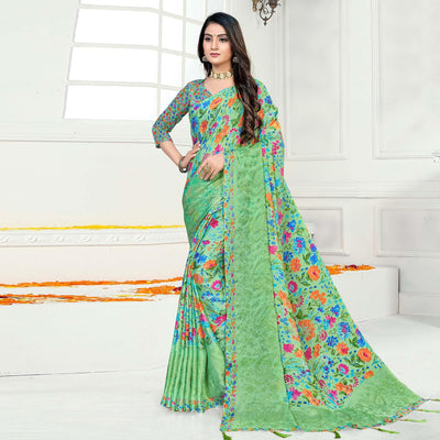 green-casual-wear-floral-digital-printed-chiffon-saree-137664
