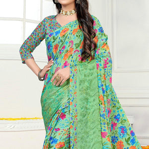 green-casual-wear-floral-digital-printed-chiffon-saree-137664