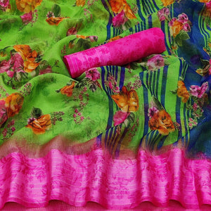 green-casual-wear-floral-digital-printed-linen-saree-123783