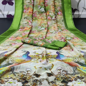 green-casual-wear-floral-digital-printed-linen-saree-with-satin-border-114821