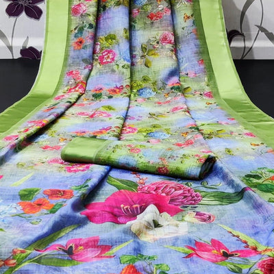 green-casual-wear-floral-digital-printed-linen-saree-with-satin-border-114820