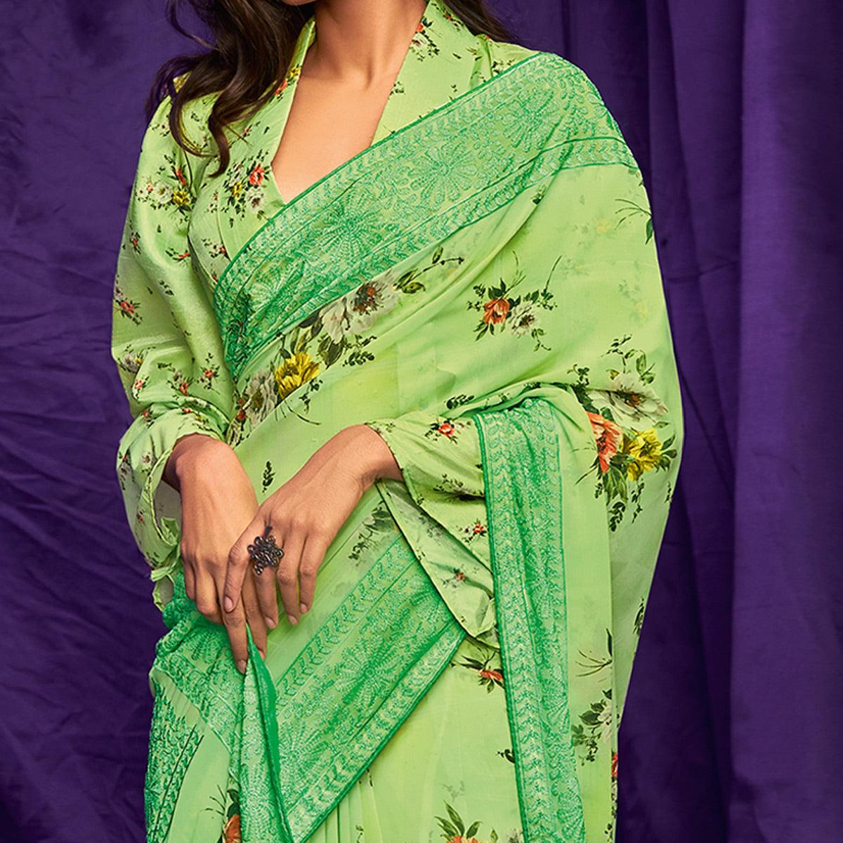 green-casual-wear-floral-digital-printed-pure-georgette-saree-120666
