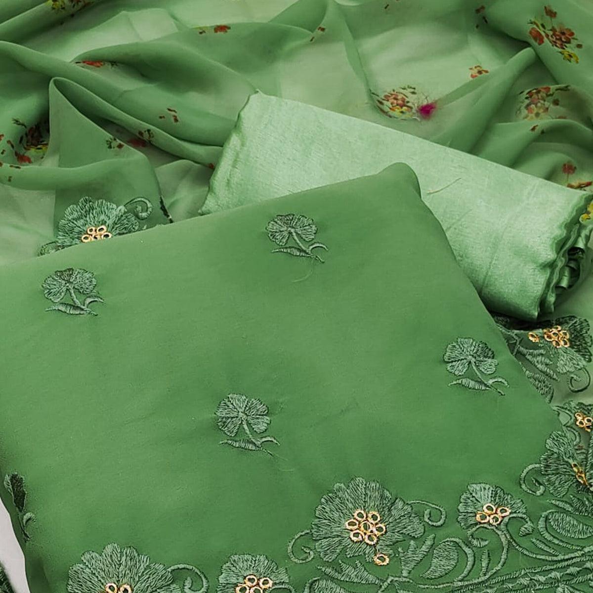 green-casual-wear-floral-embroidered-georgette-dress-material-135493