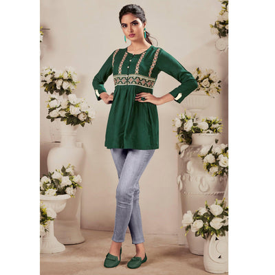 green-casual-wear-floral-embroidered-rayon-top-140350