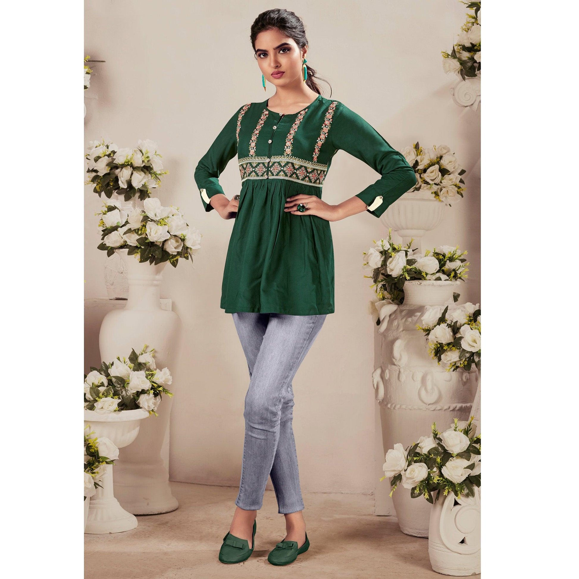 green-casual-wear-floral-embroidered-rayon-top-140350