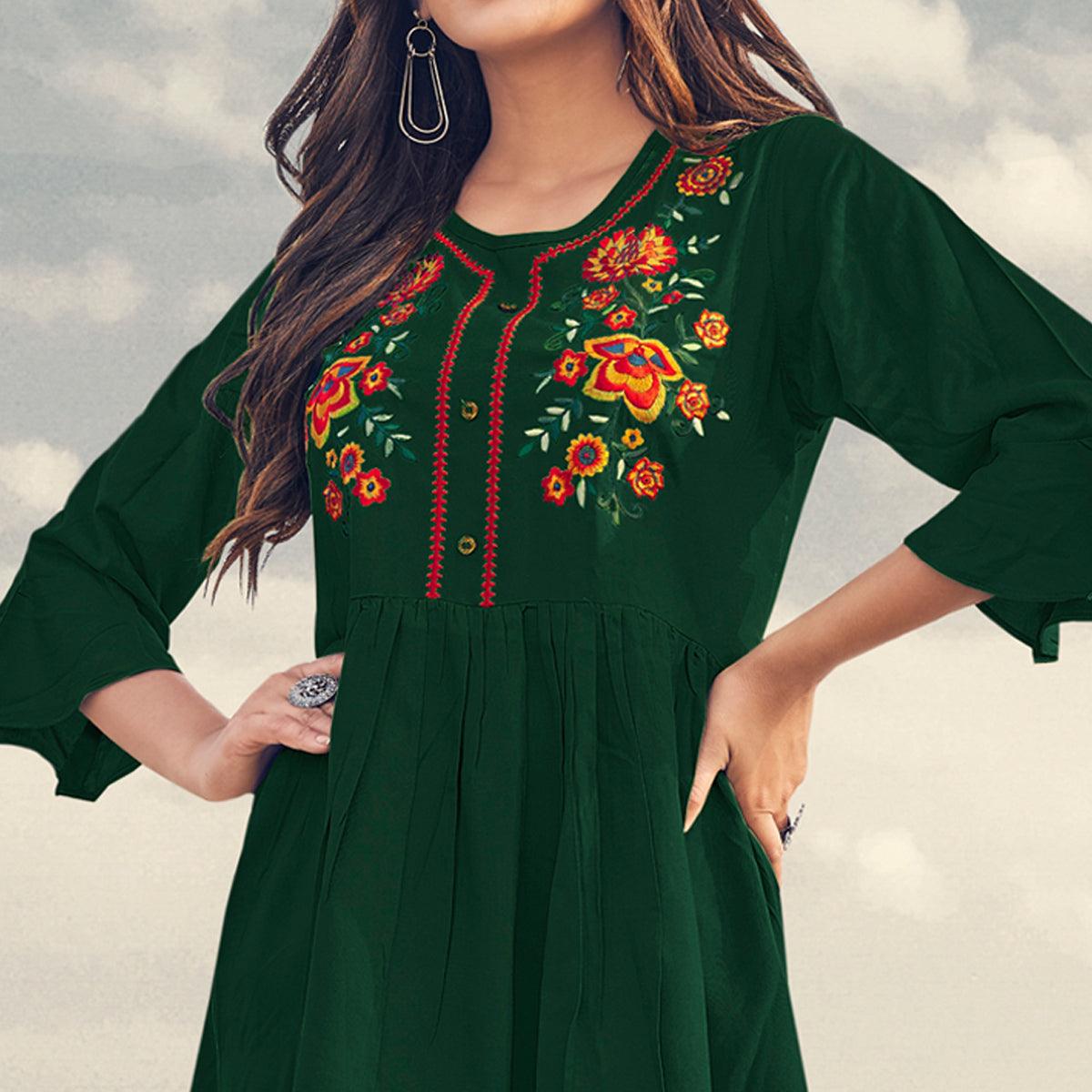 green-casual-wear-floral-embroidered-rayon-top-142514
