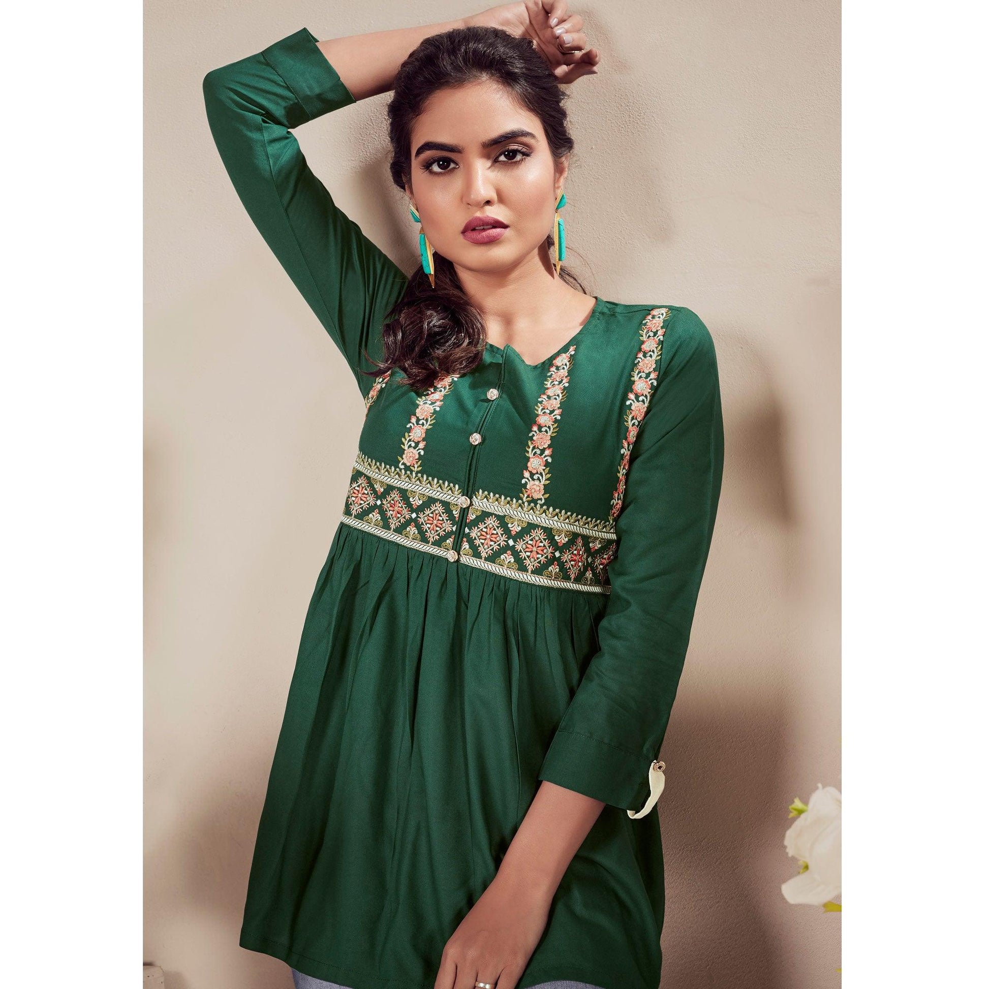 green-casual-wear-floral-embroidered-rayon-top-140350
