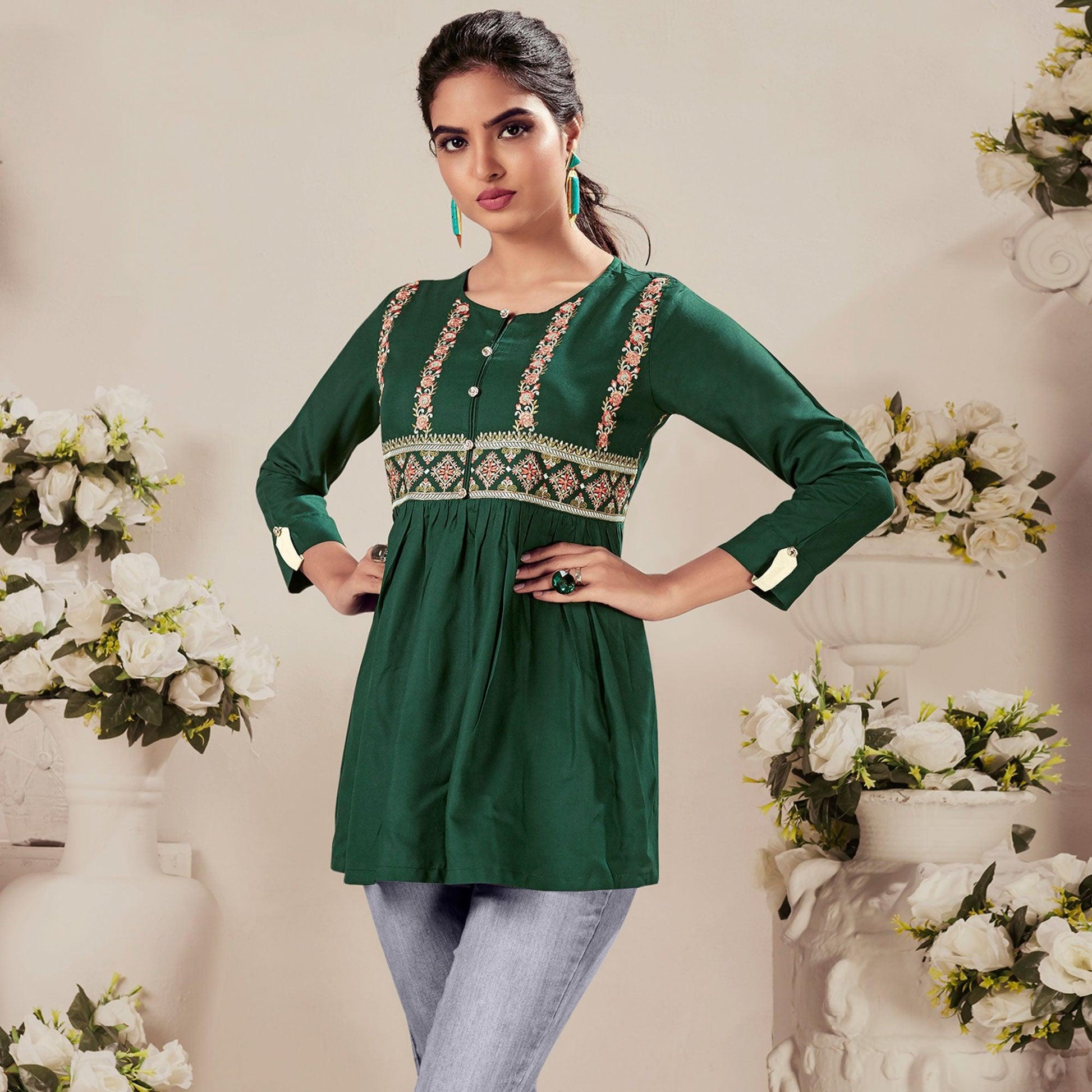 green-casual-wear-floral-embroidered-rayon-top-140350