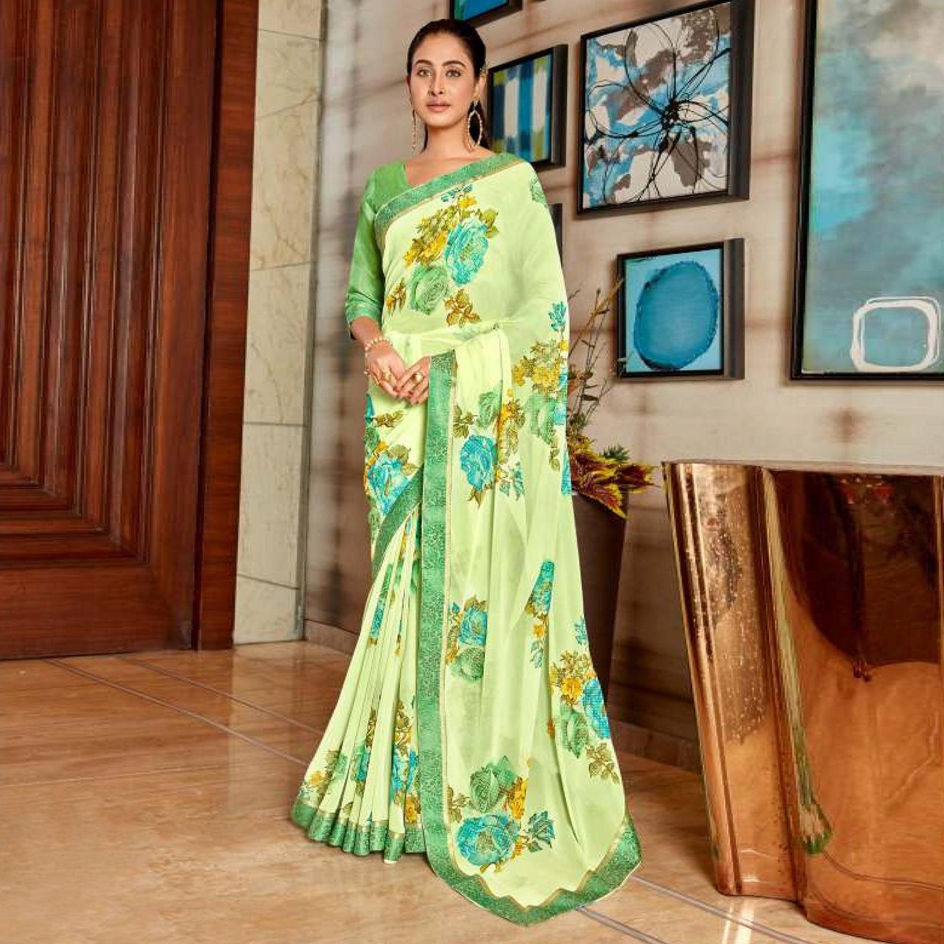green-casual-wear-floral-foil-printed-pure-georgette-saree-115883
