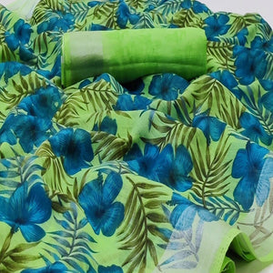 green-casual-wear-floral-mill-printed-cotton-saree-with-zari-border-134301