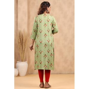 green-casual-wear-floral-print-with-sequence-rayon-kurti-141974