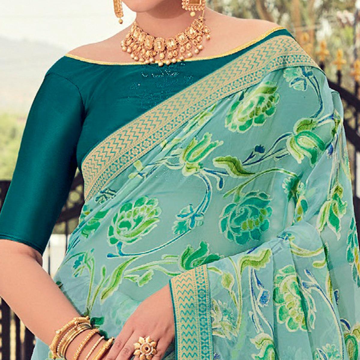green-casual-wear-floral-printed-brasso-saree-119127