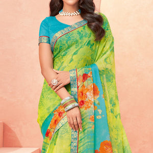 green-casual-wear-floral-printed-chiffon-banarsi-saree-with-banarasi-border-138343