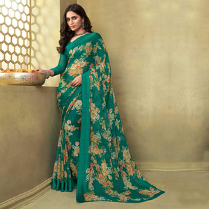 green-casual-wear-floral-printed-chiffon-saree-133886