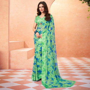 green-casual-wear-floral-printed-chiffon-saree-142009
