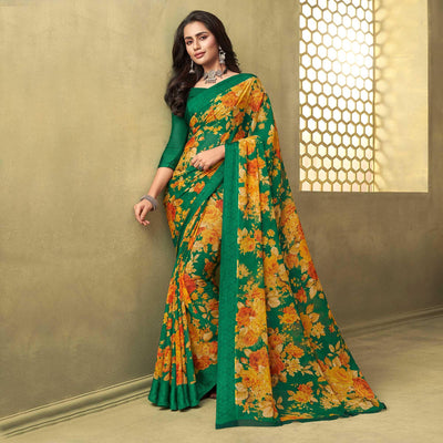 green-casual-wear-floral-printed-chiffon-saree-133891