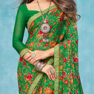 green-casual-wear-floral-printed-chiffon-saree-109111