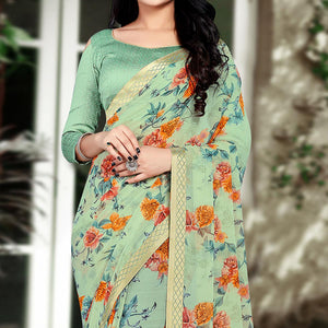 green-casual-wear-floral-printed-chiffon-saree-141116