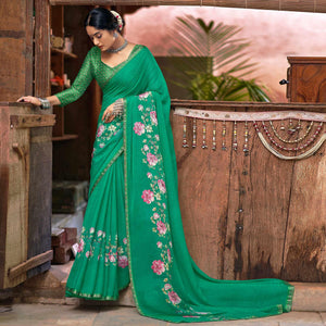 green-casual-wear-floral-printed-chiffon-saree-with-fancy-blouse-127061