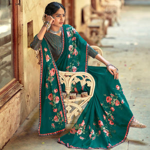 green-casual-wear-floral-printed-chiffon-saree-with-fancy-blouse-127058