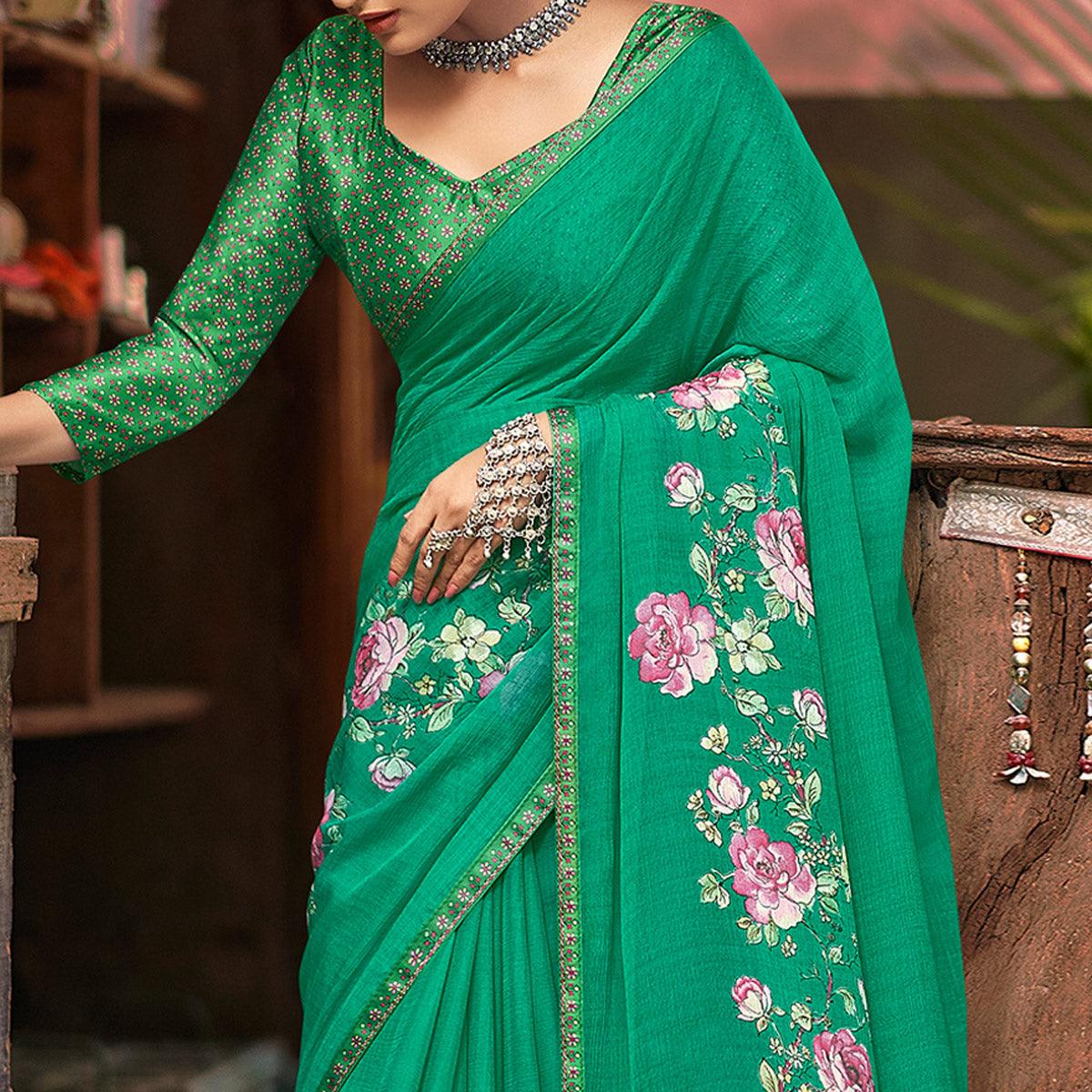 green-casual-wear-floral-printed-chiffon-saree-with-fancy-blouse-127061