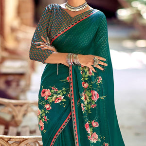 green-casual-wear-floral-printed-chiffon-saree-with-fancy-blouse-127058